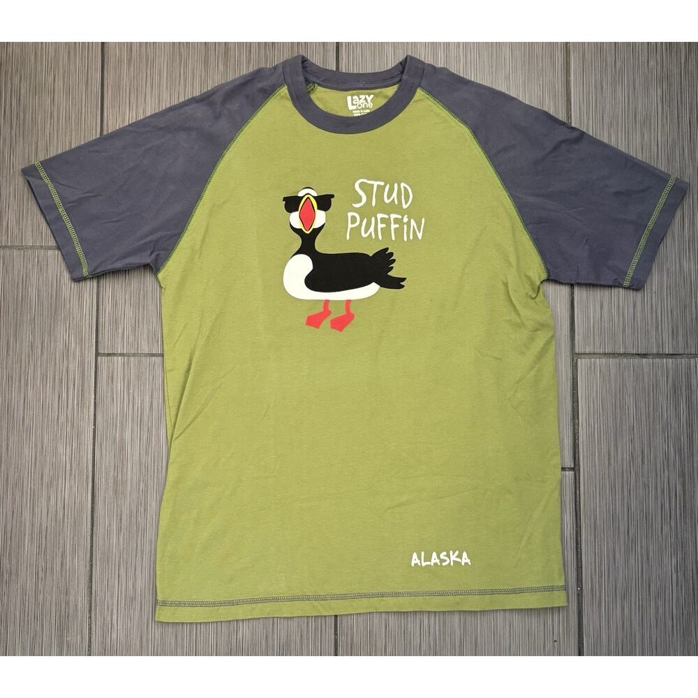 Lazy Ones Stud Puffin Green Men's PJ Tee Shirt Size Small Short Sleeve Cotton